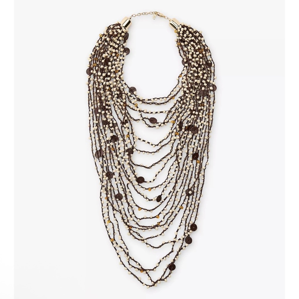 ZARA BEADED LONG SHELL BOHO WATERFALL NECKLACE- Earthcore, Artisan, Earthy NWT - Picture 2 of 8